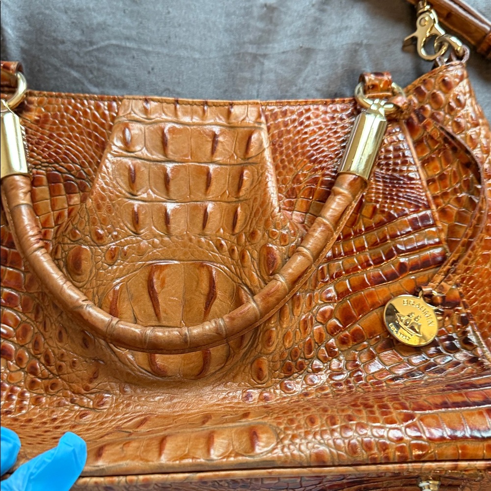 Brahmin Tan Crocodile-Embossed Shoulder Bag